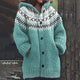 Women's hooded cardigan with multicolour geometric knit pattern, buttons and front pockets