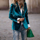 Women's velvet blazer with notched lapels, long sleeves and single button front