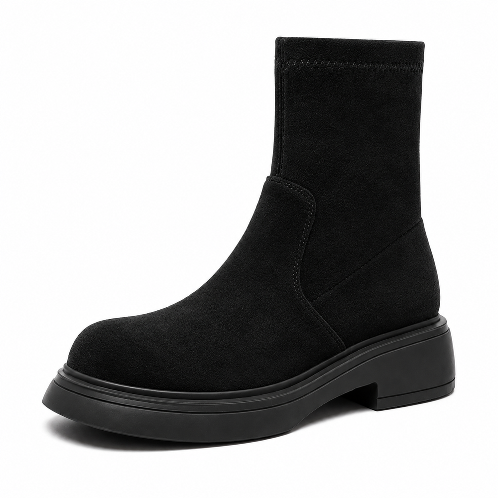 Ankle boots with round toes, low block heels and raised soles
