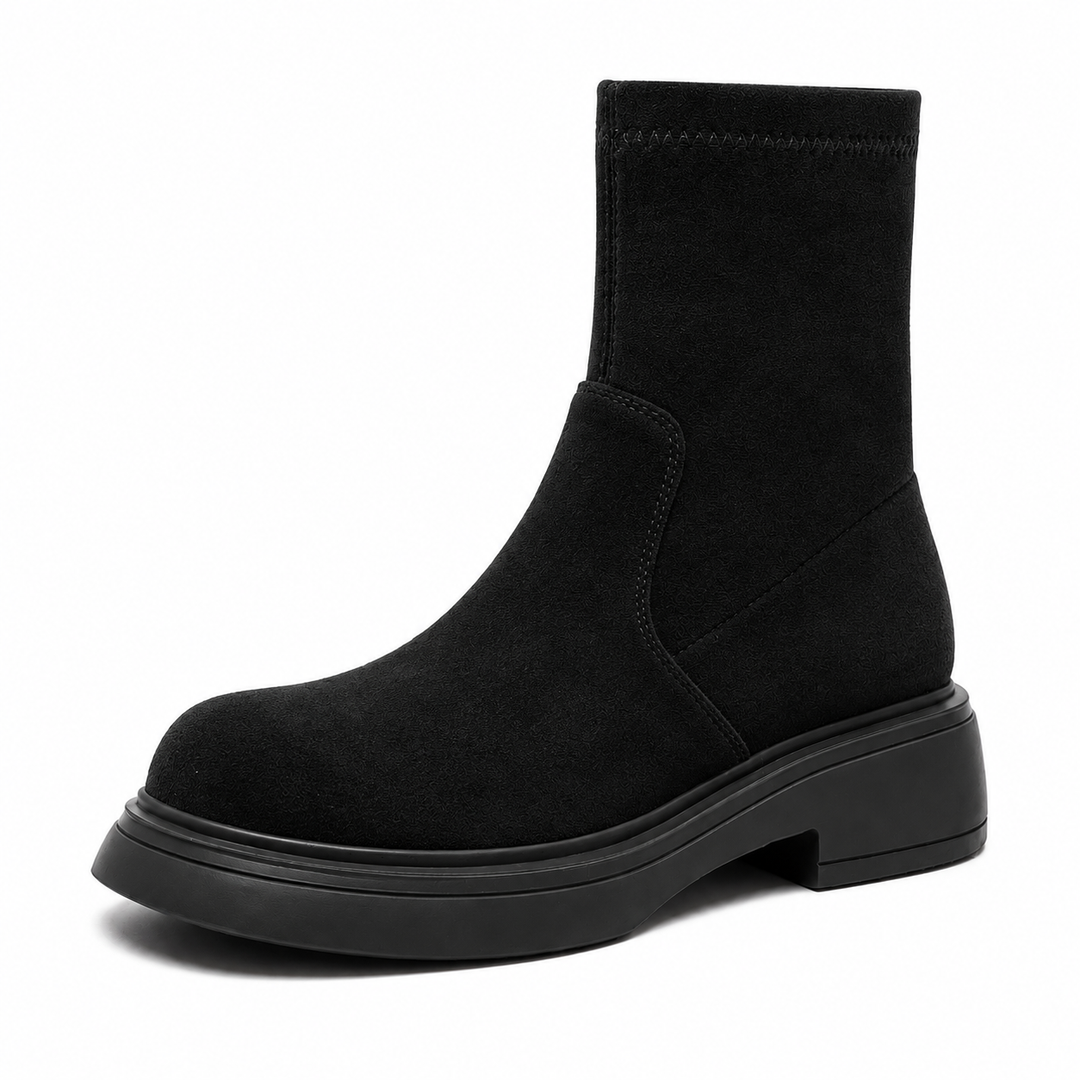 Ankle boots with round toes, low block heels and raised soles