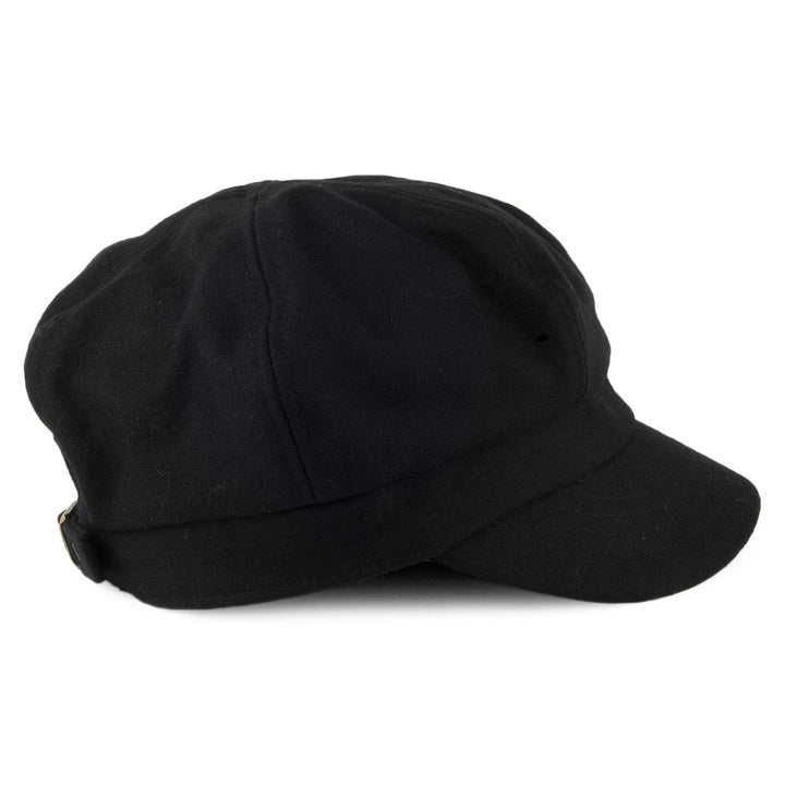 Black women's baker boy hat with rounded panelled crown and short brim