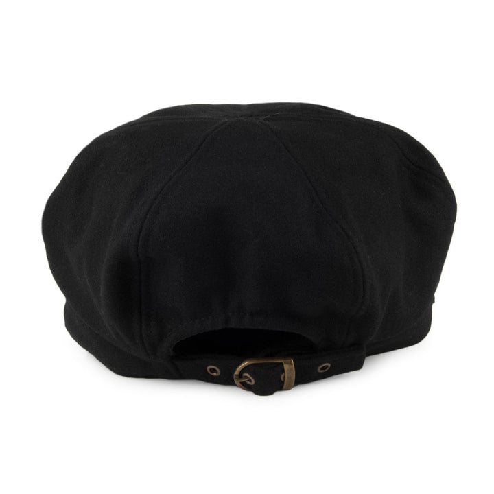Black women's baker boy hat with rounded panelled crown and short brim