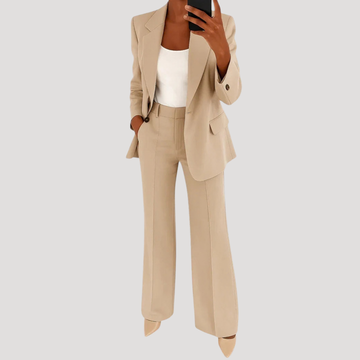 Women's tailored blazer and straight-leg trouser suit set