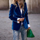 Women's velvet blazer with notched lapels, long sleeves and single button front
