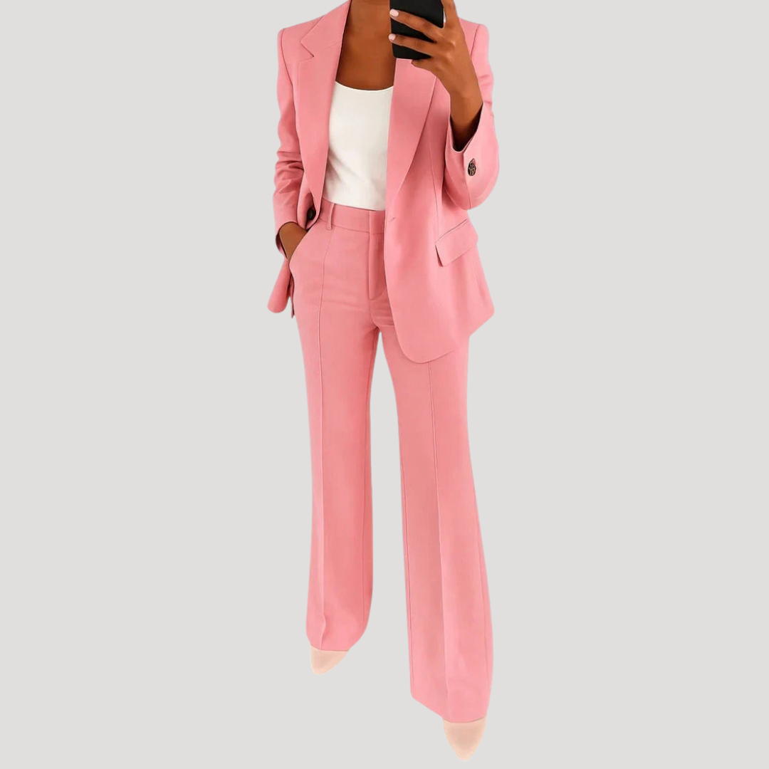 Women's tailored blazer and straight-leg trouser suit set