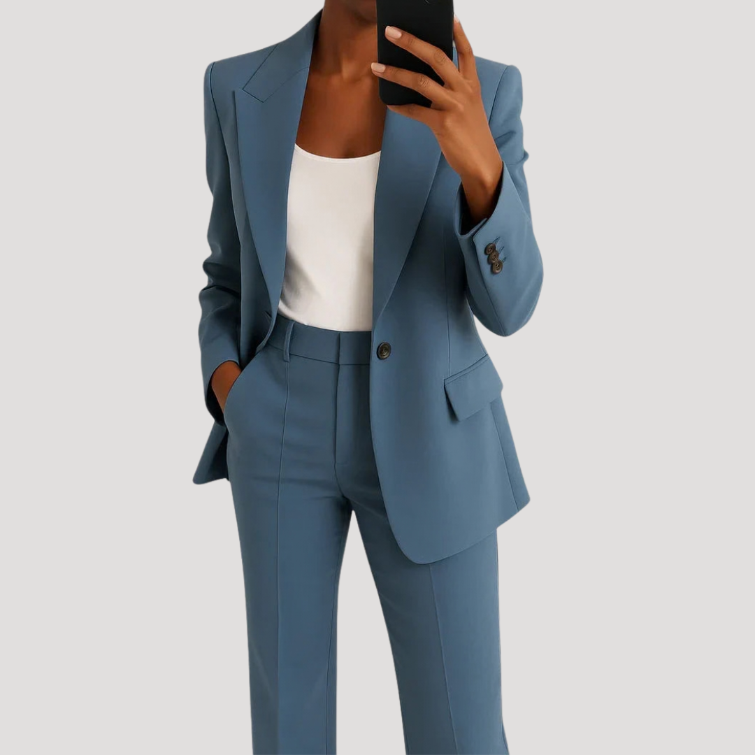 Women's tailored blazer and straight-leg trouser suit set