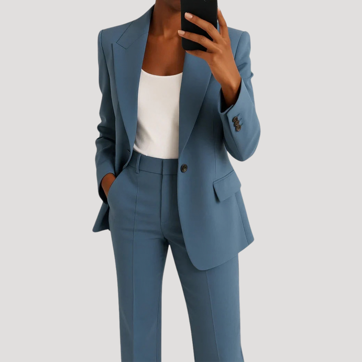 Women's tailored blazer and straight-leg trouser suit set