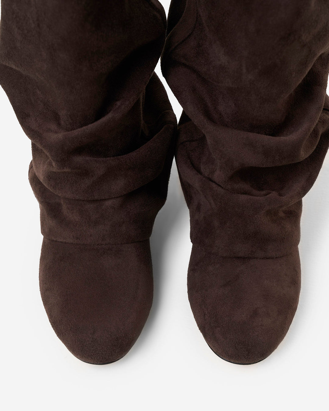 Women's brown slouch knee-high boots with pointed toes and low heels