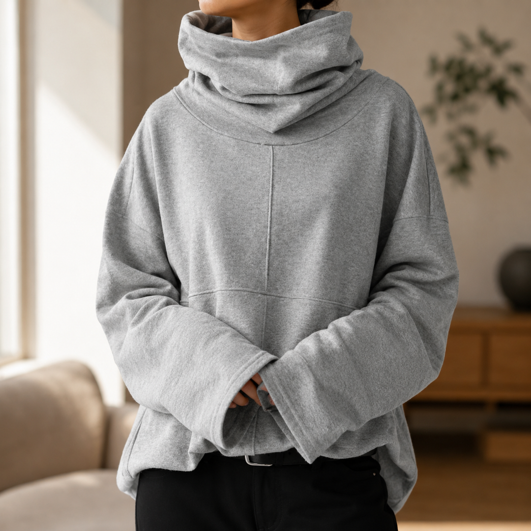 Women's cowl neck jumper with wide sleeves and relaxed fit