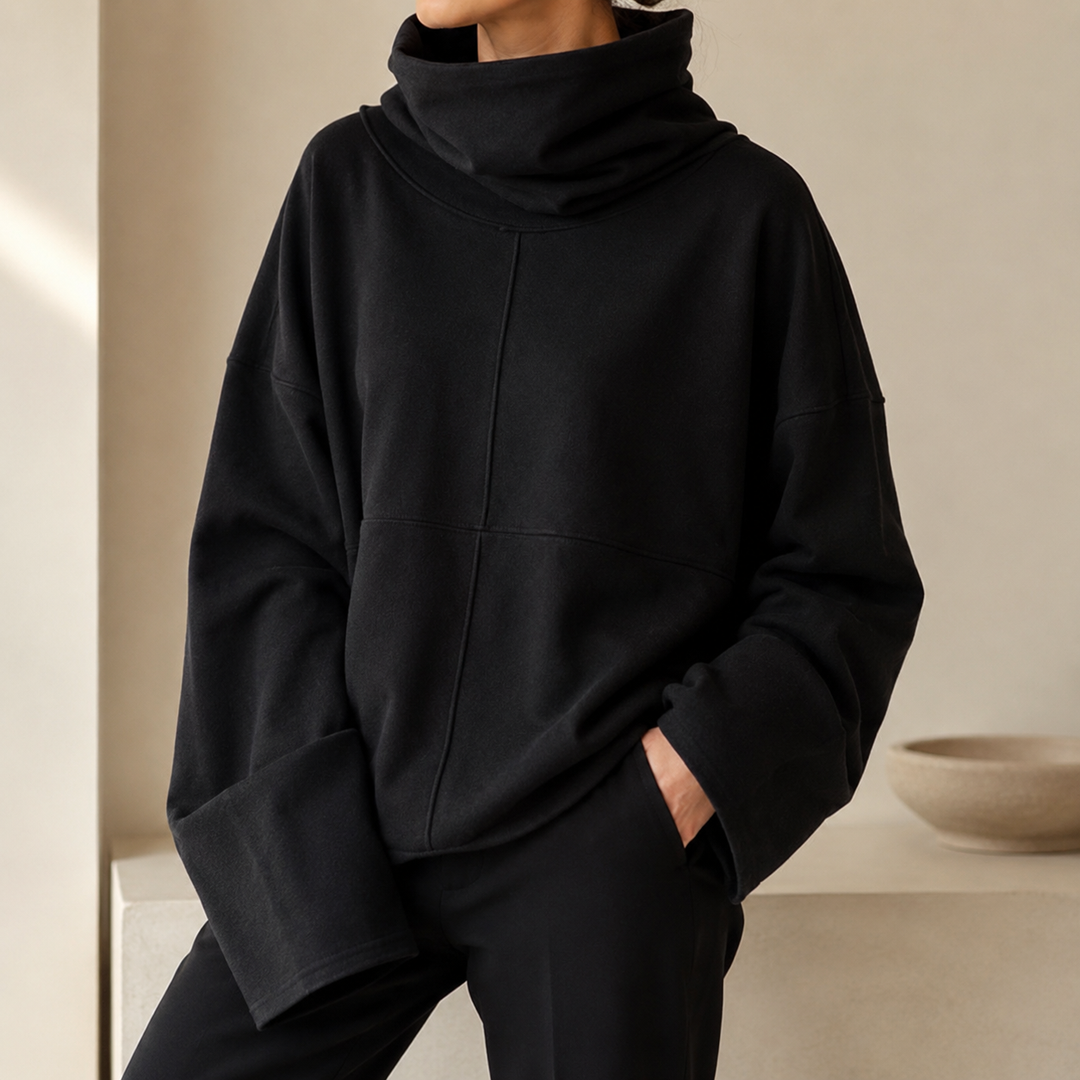 Women's cowl neck jumper with wide sleeves and relaxed fit