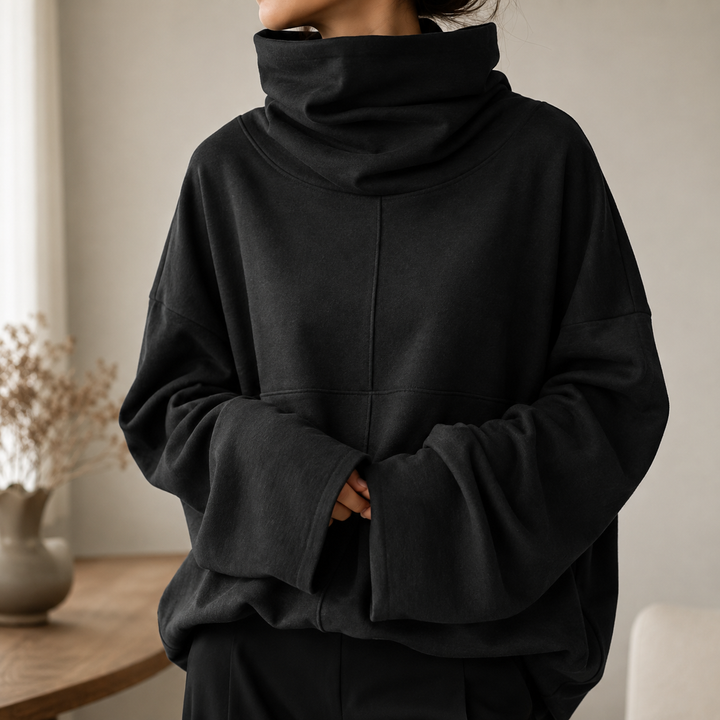 Women's cowl neck jumper with wide sleeves and relaxed fit