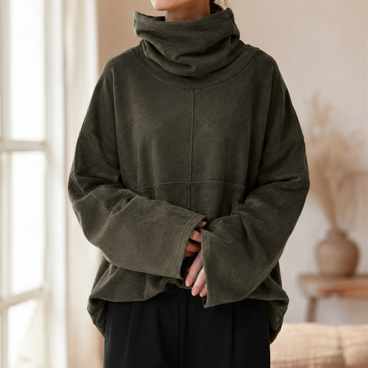 Women's cowl neck jumper with wide sleeves and relaxed fit
