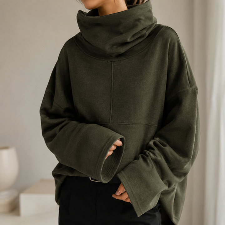 Women's cowl neck jumper with wide sleeves and relaxed fit
