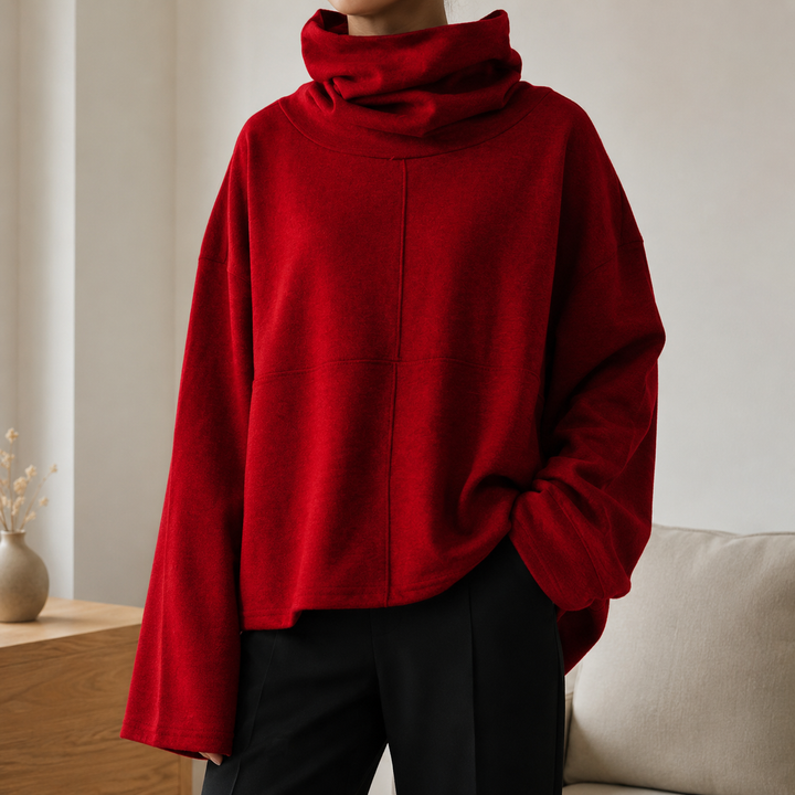 Women's cowl neck jumper with wide sleeves and relaxed fit