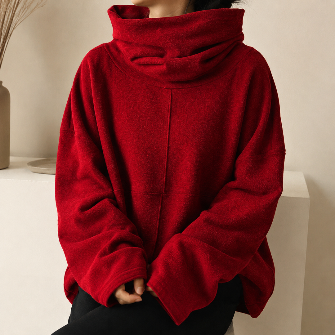 Women's cowl neck jumper with wide sleeves and relaxed fit