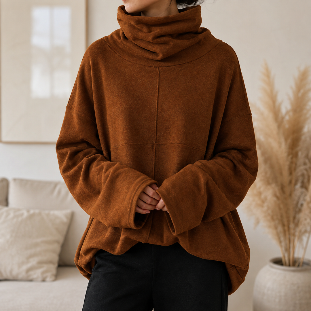 Women's cowl neck jumper with wide sleeves and relaxed fit