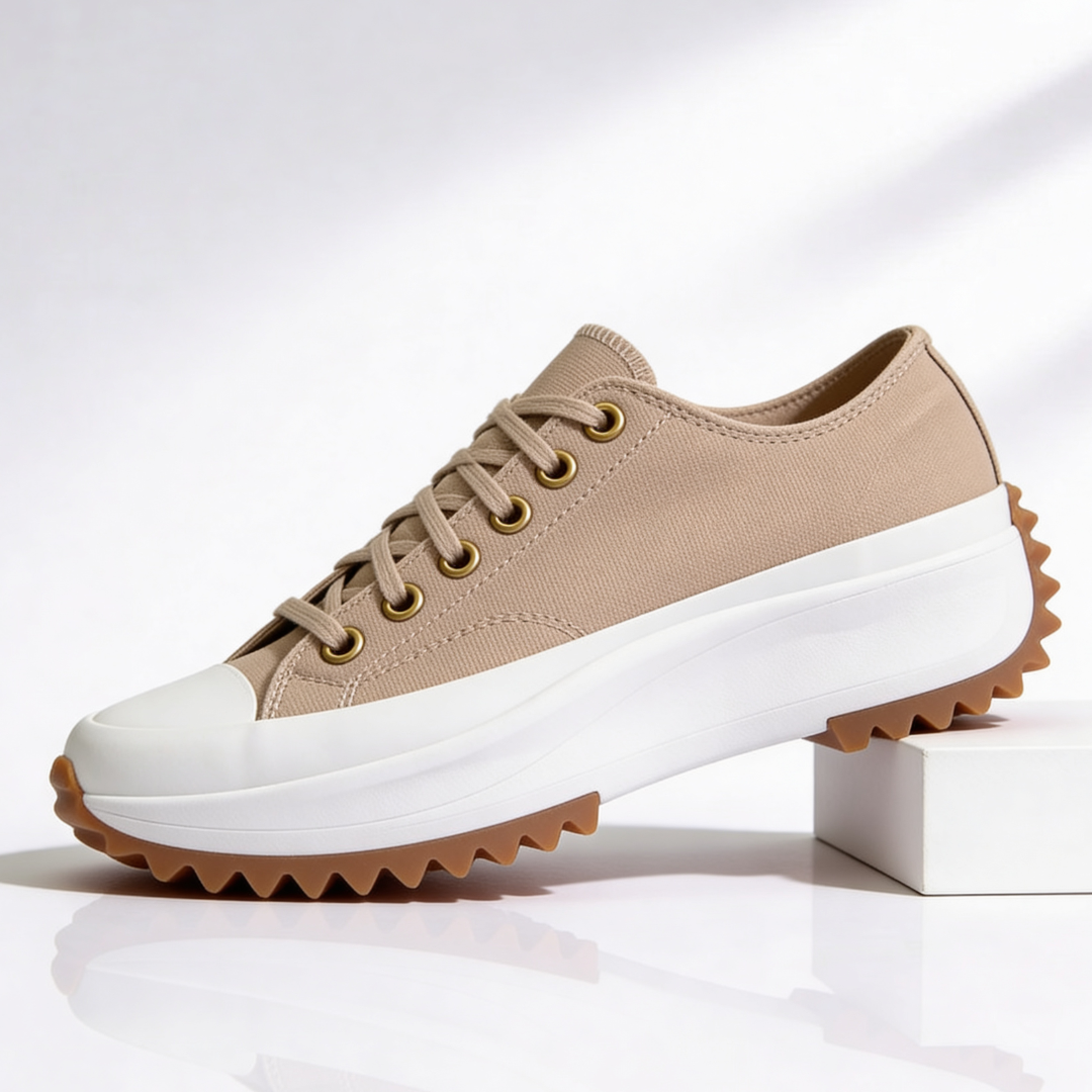 Women's platform sneakers with lace-up fronts, contrast toe caps and ridged soles