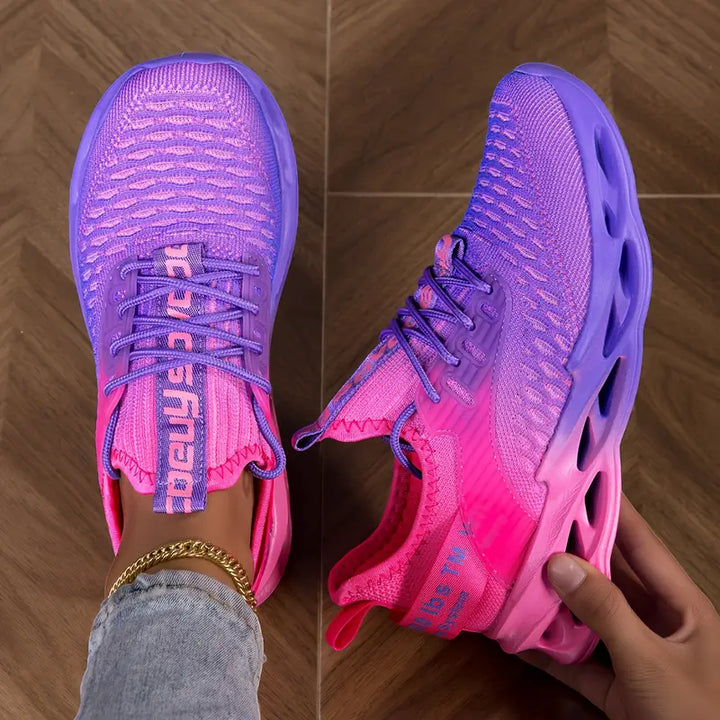 Women's multicolor lace-up sneakers with textured uppers and sculpted cut-out soles