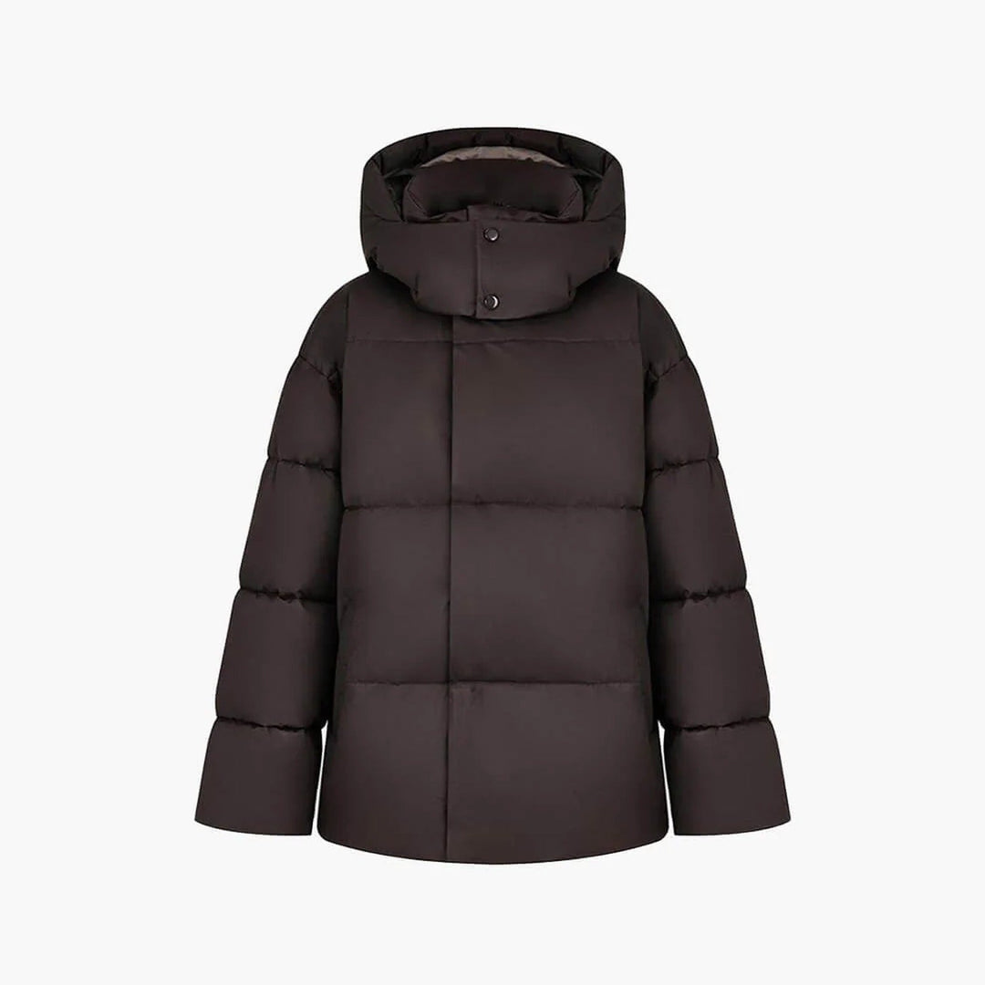Women's hooded quilted puffer winter coat with long sleeves and zip front