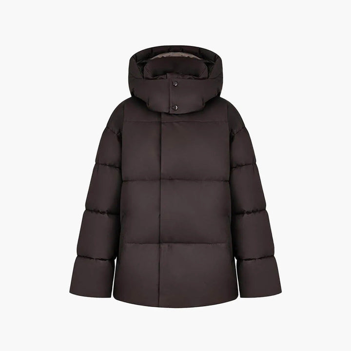 Women's hooded quilted puffer winter coat with long sleeves and zip front