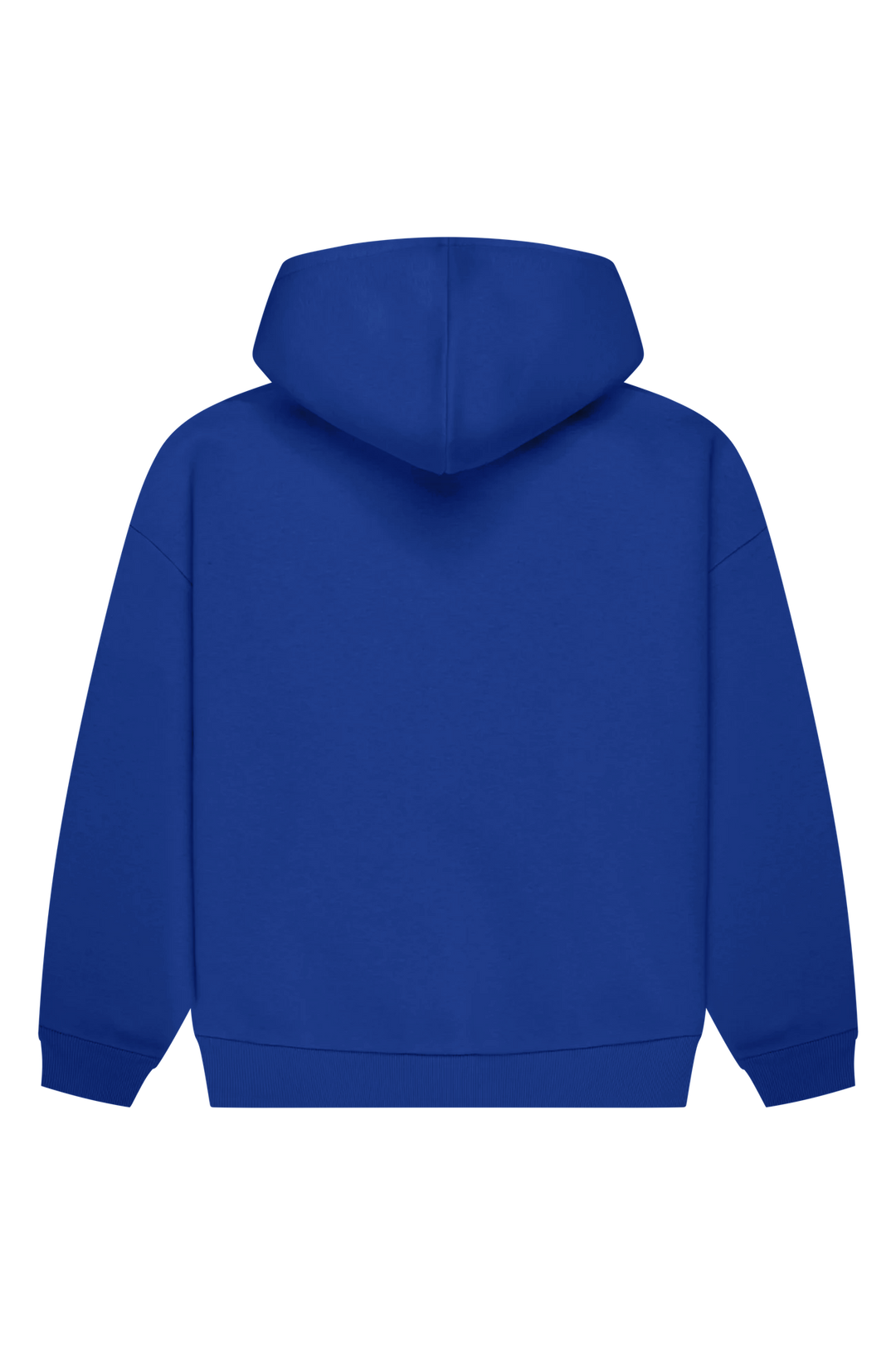 Women's blue pullover hoodie with white chest logo and hood