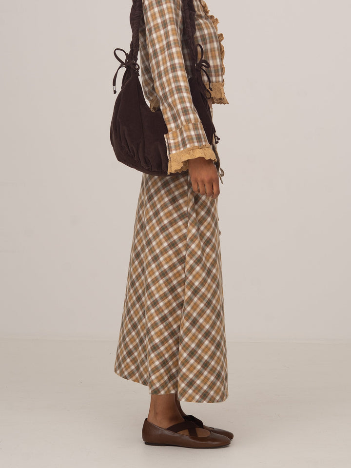 Women's checked wrap midi skirt with side ties