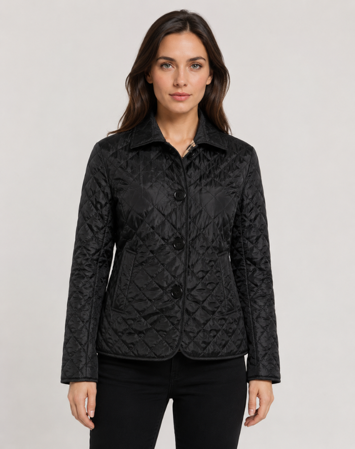 Women's quilted jacket with shirt collar and button front