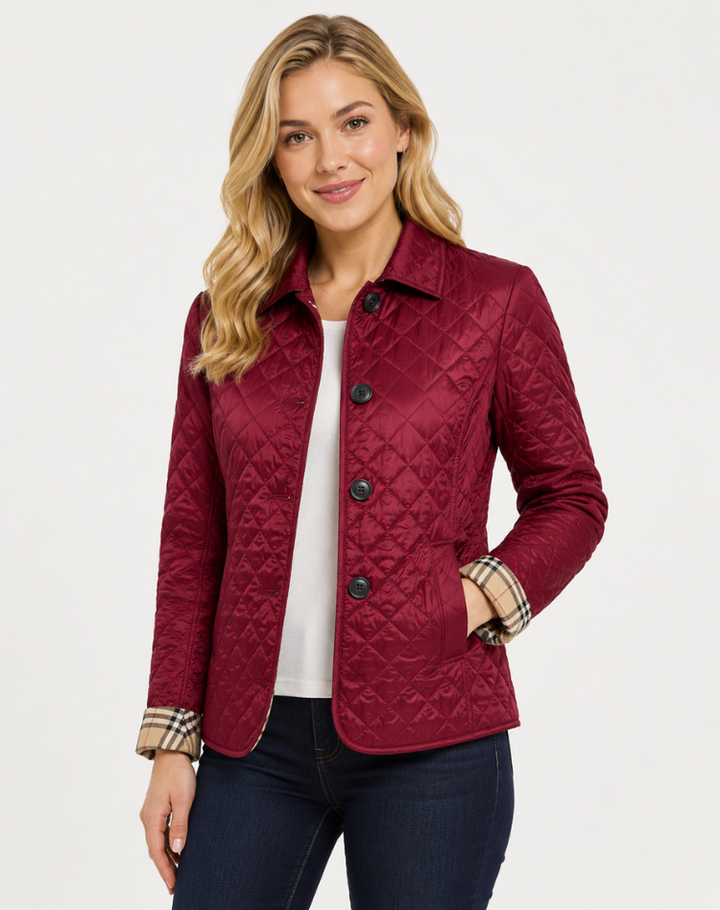 Women's quilted jacket with shirt collar and button front