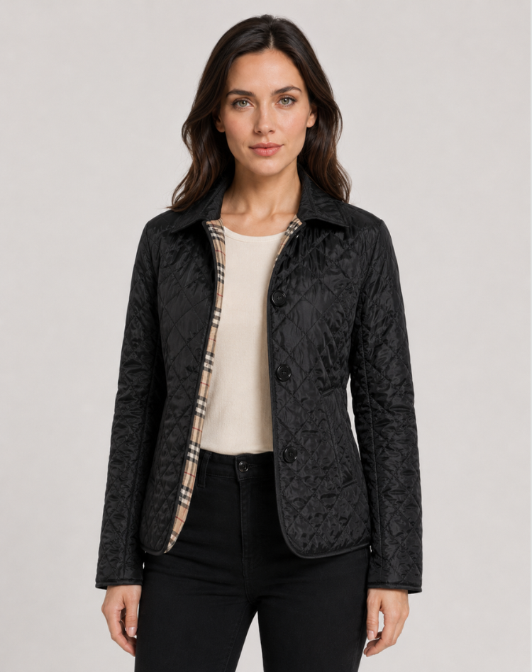 Women's quilted jacket with shirt collar and button front