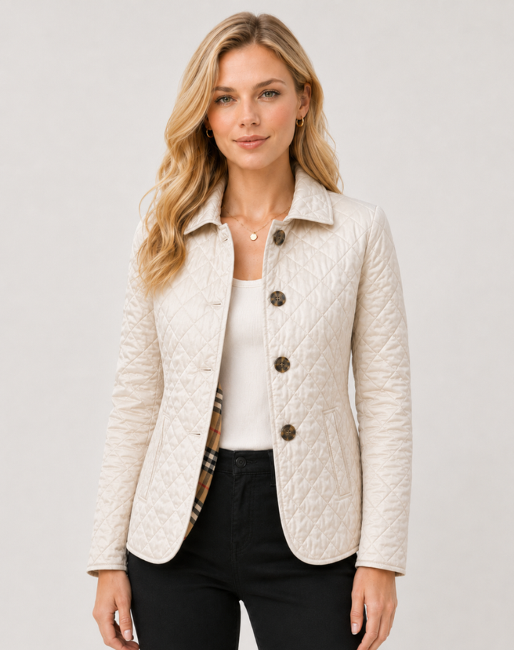 Women's quilted jacket with shirt collar and button front