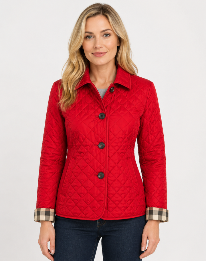 Women's quilted jacket with shirt collar and button front