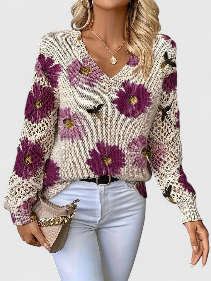 Elspeth | Women's Elegant and Comfortable Floral Knit Sweater