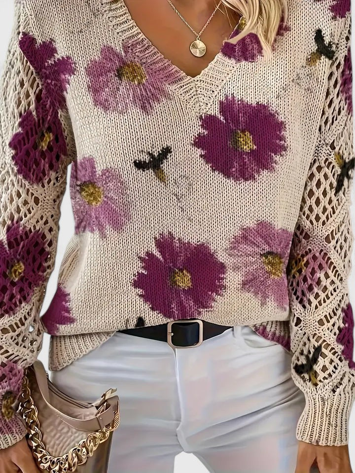 Elspeth | Women's Elegant and Comfortable Floral Knit Sweater