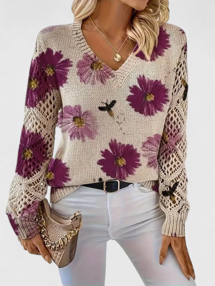 Elspeth | Women's Elegant and Comfortable Floral Knit Sweater