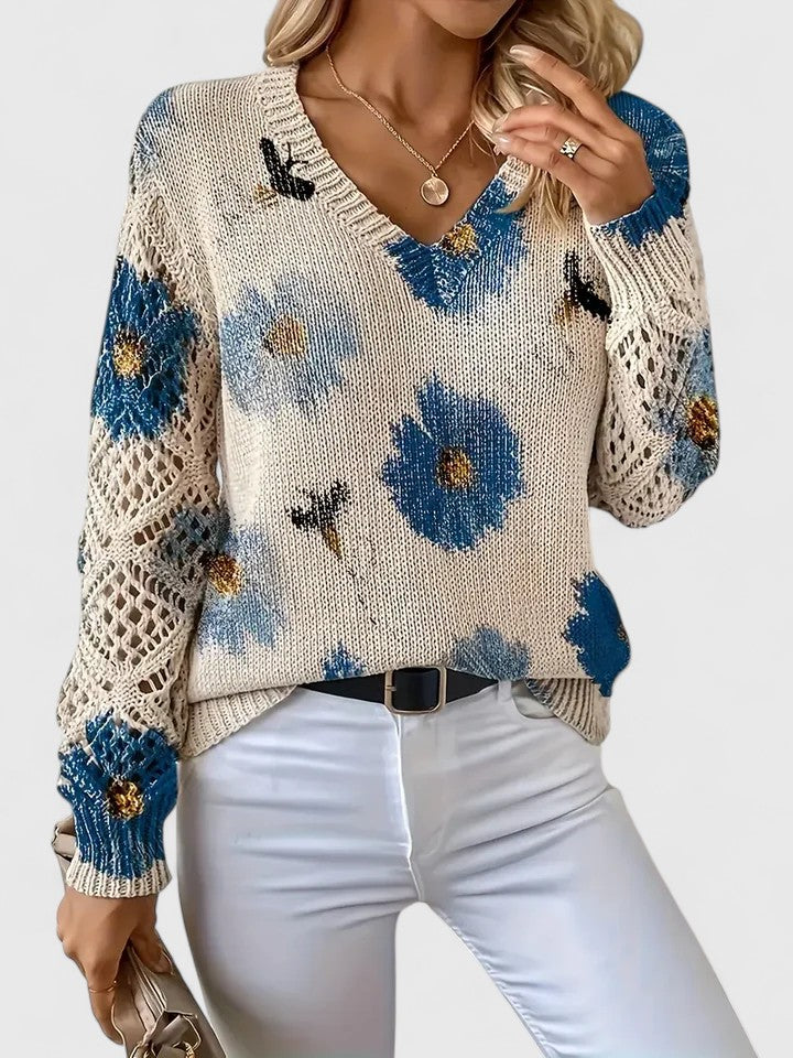 Elspeth | Women's Elegant and Comfortable Floral Knit Sweater