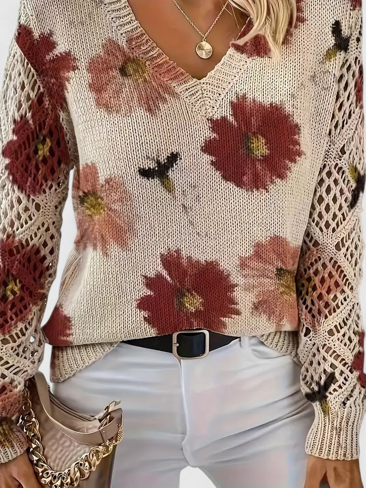 Elspeth | Women's Elegant and Comfortable Floral Knit Sweater