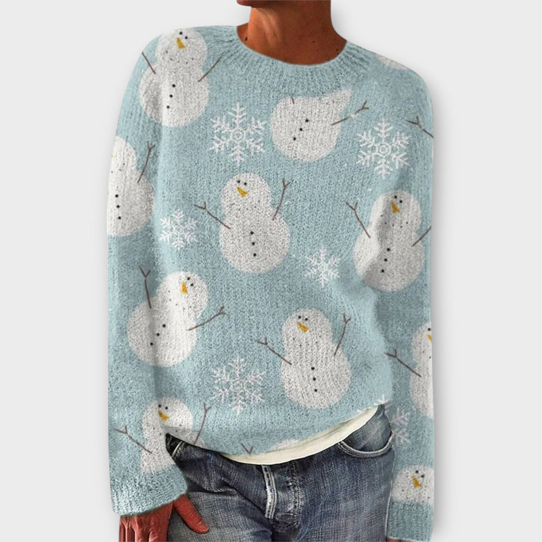 Women's Christmas jumper with crew neck, long sleeves and festive reindeer or holly pattern
