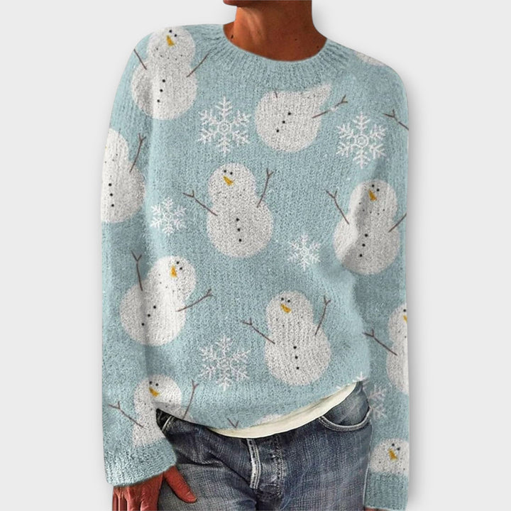Women's Christmas jumper with crew neck, long sleeves and festive reindeer or holly pattern