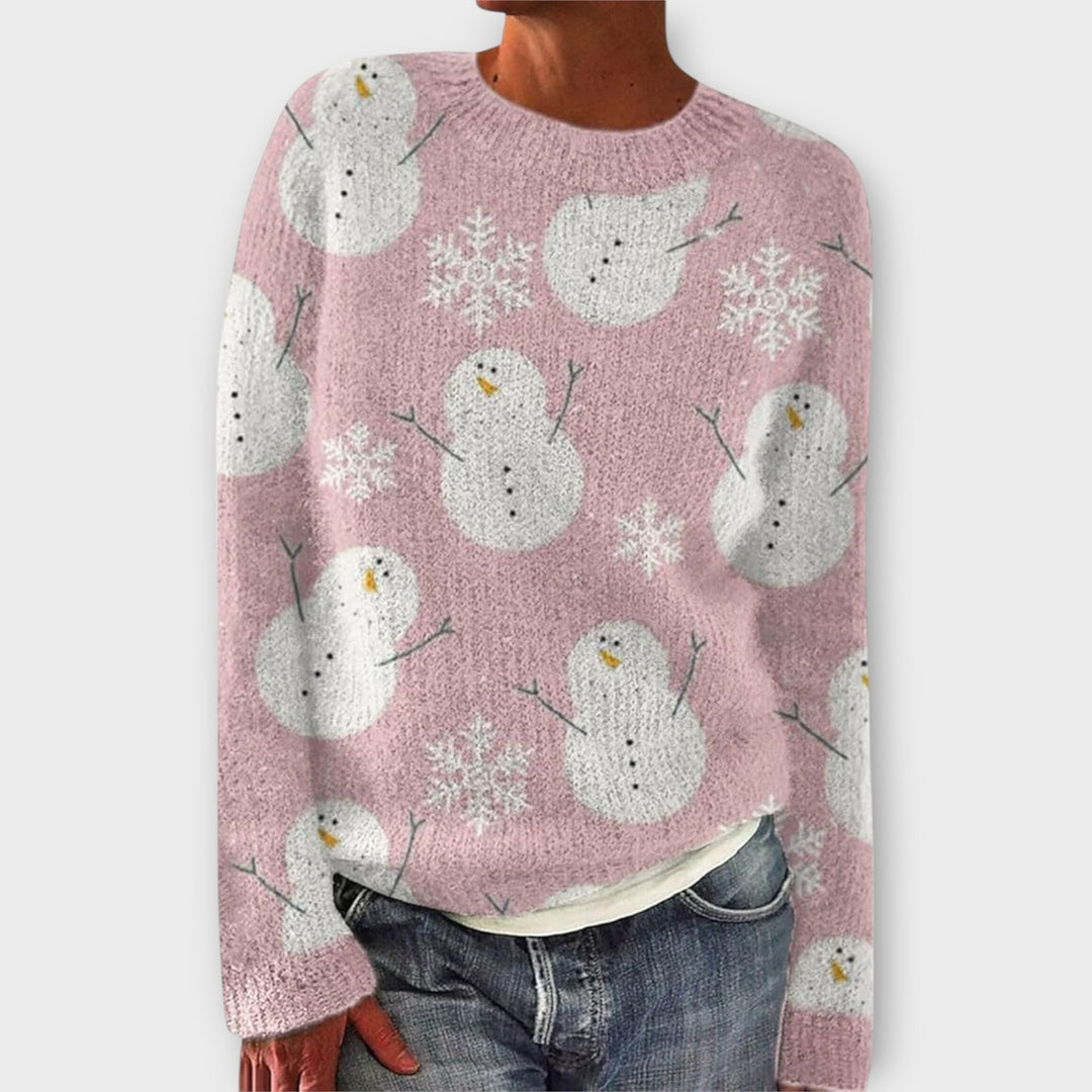 Women's Christmas jumper with crew neck, long sleeves and festive reindeer or holly pattern