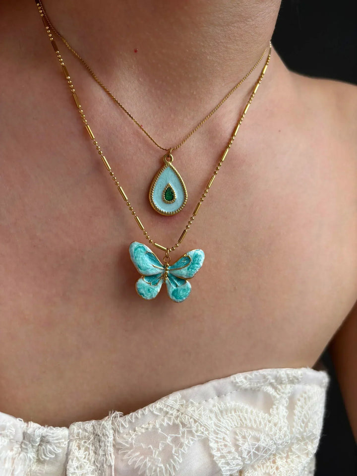 Wilhelmine | Women's Beautiful Layered Necklace Set with Butterfly and Teardrop