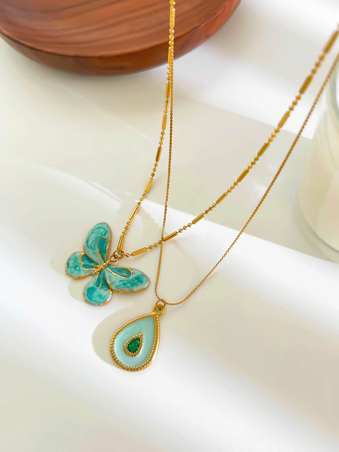 Wilhelmine | Women's Beautiful Layered Necklace Set with Butterfly and Teardrop