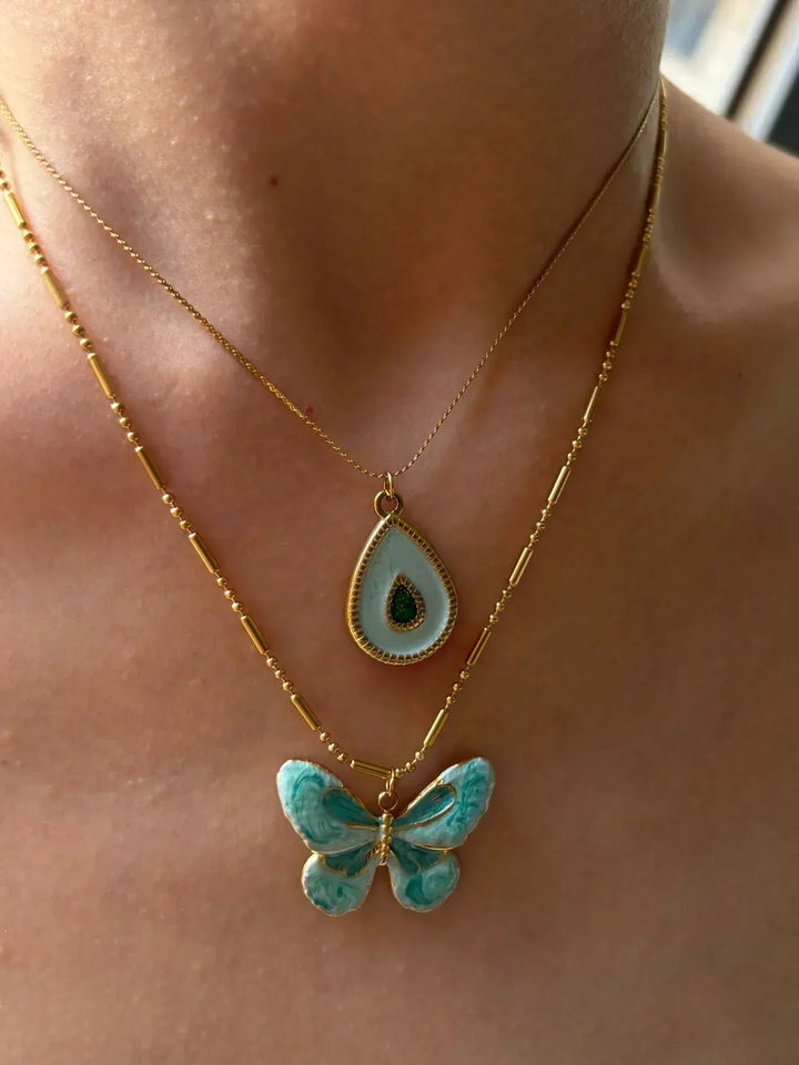 Wilhelmine | Women's Beautiful Layered Necklace Set with Butterfly and Teardrop