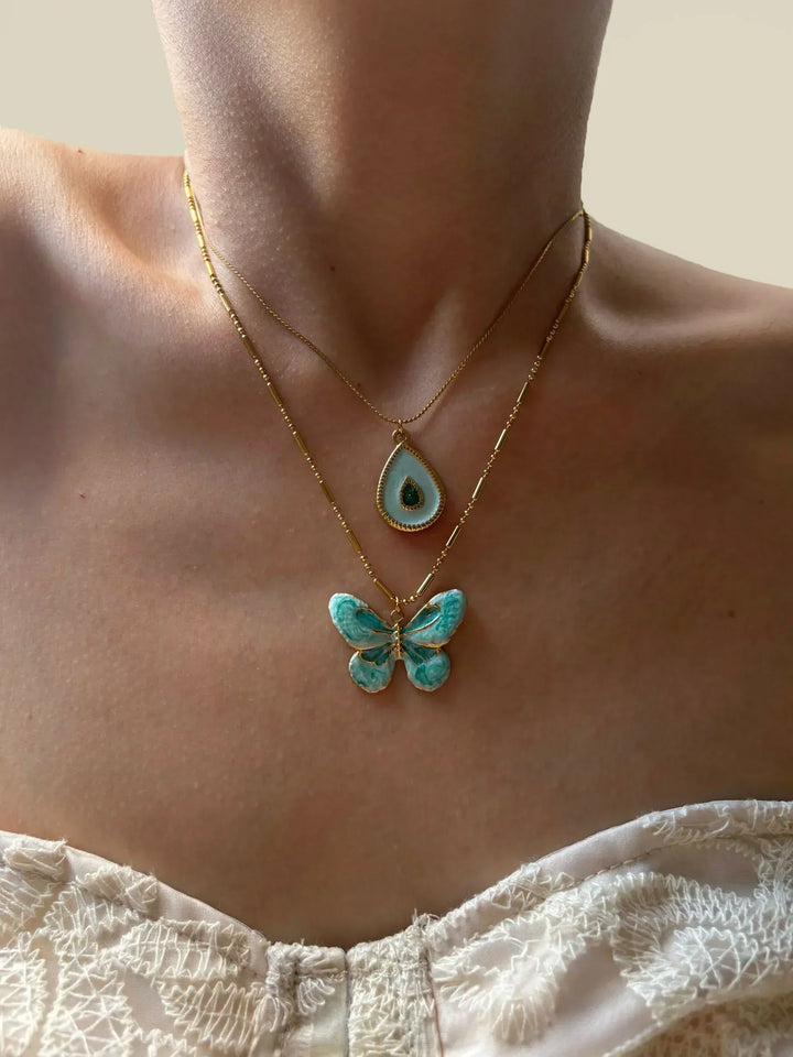 Wilhelmine | Women's Beautiful Layered Necklace Set with Butterfly and Teardrop