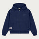 Navy zip hoodie with hood, front pockets and ribbed trims