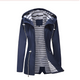 Women's hooded long coat with striped lining and zip pockets