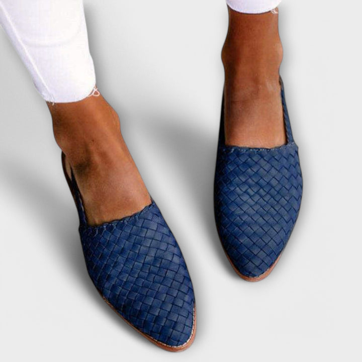 Women's woven slingback loafers with almond toes and flat soles