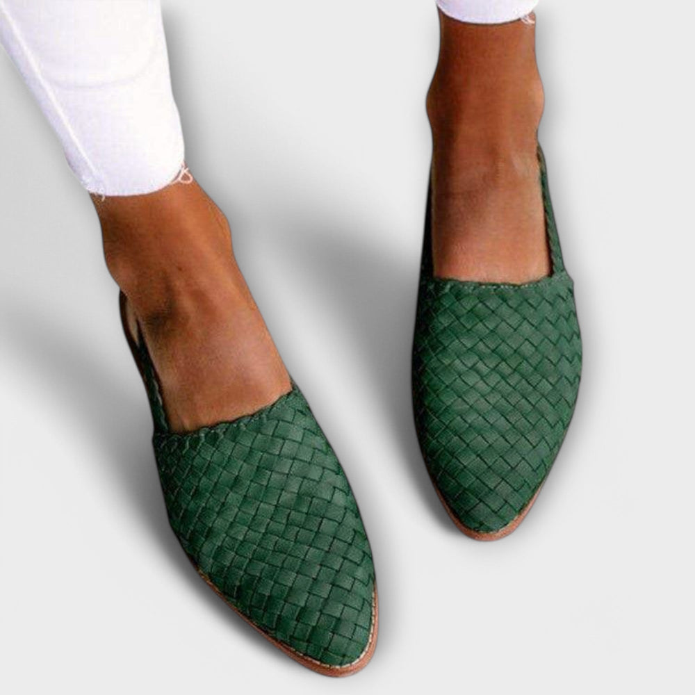 Women's woven slingback loafers with almond toes and flat soles