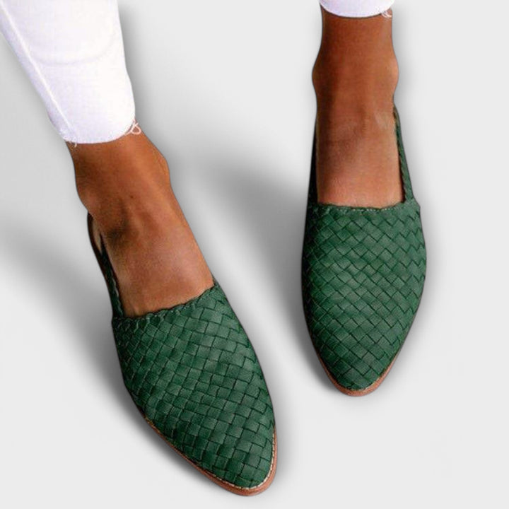 Women's woven slingback loafers with almond toes and flat soles