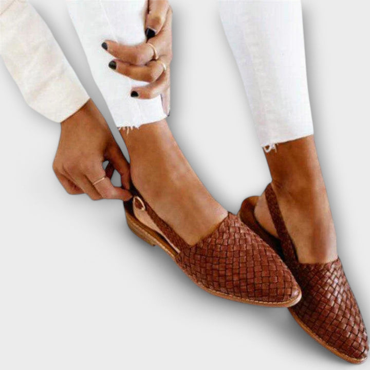Women's woven slingback loafers with almond toes and flat soles