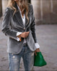 Women's velvet blazer with notched lapels, long sleeves and single button front